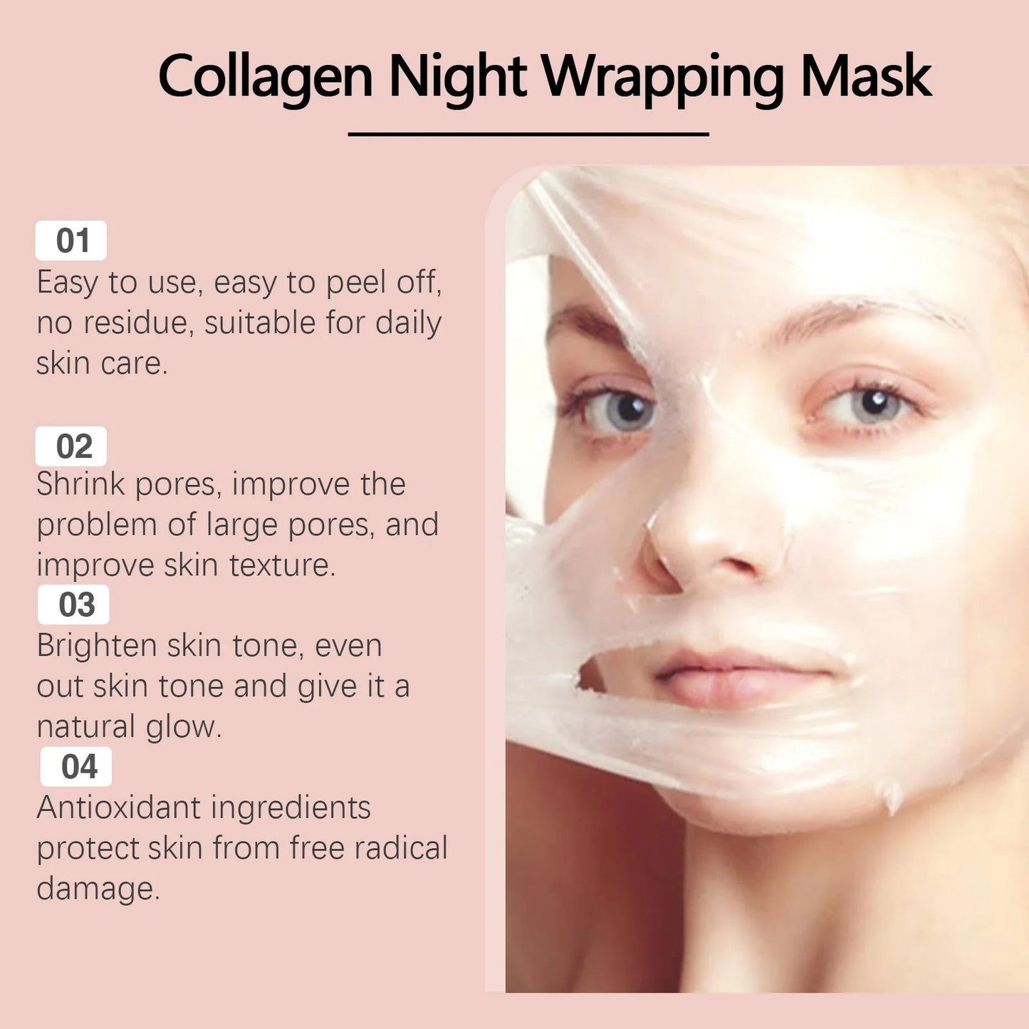 Collagen Peel-off Mask Deep Hydrating Fade Fine Lines Firming Shrink Pores Brightening Overnight Wrapping Mask Face Skin Care liteogstort.no
