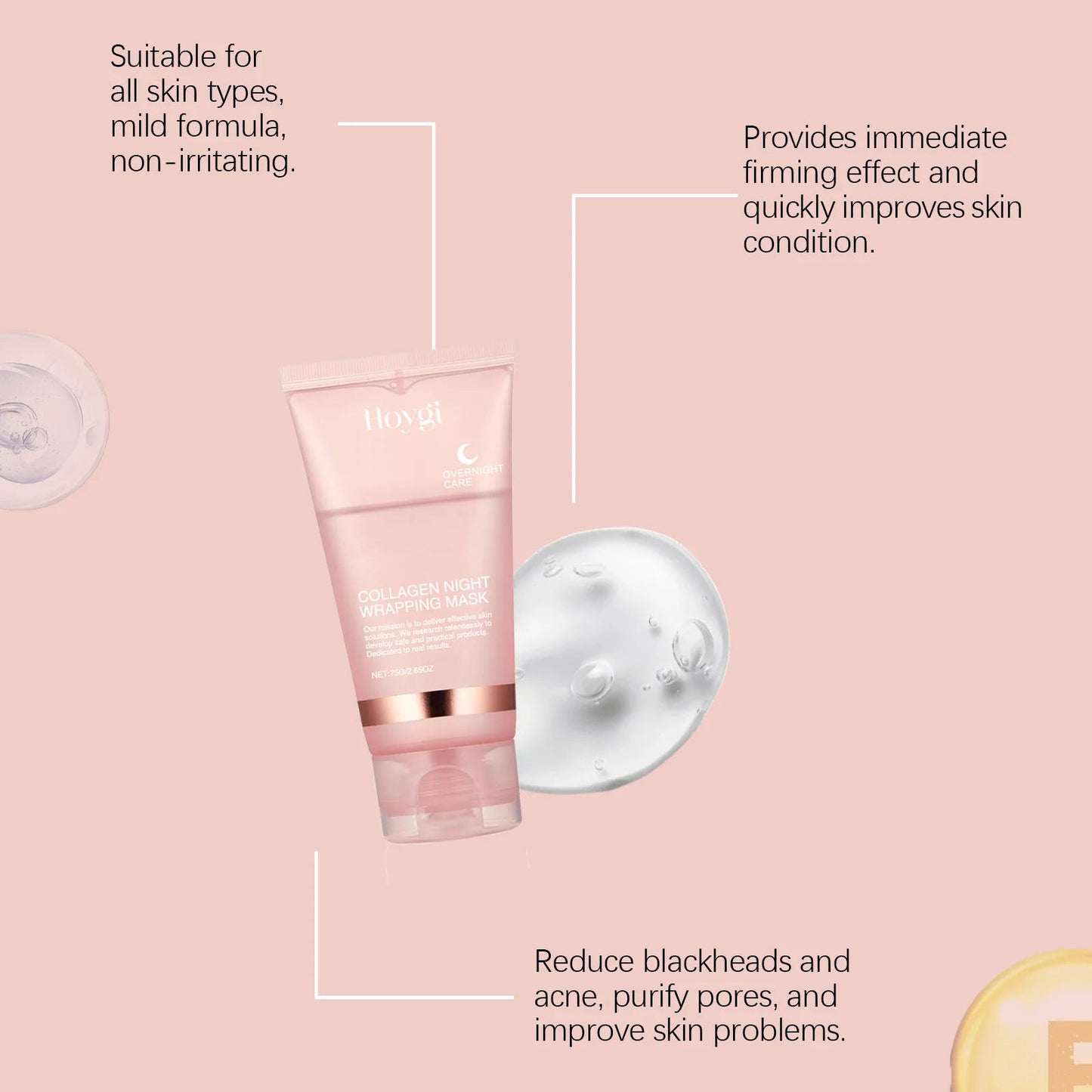 Collagen Peel-off Mask Deep Hydrating Fade Fine Lines Firming Shrink Pores Brightening Overnight Wrapping Mask Face Skin Care liteogstort.no