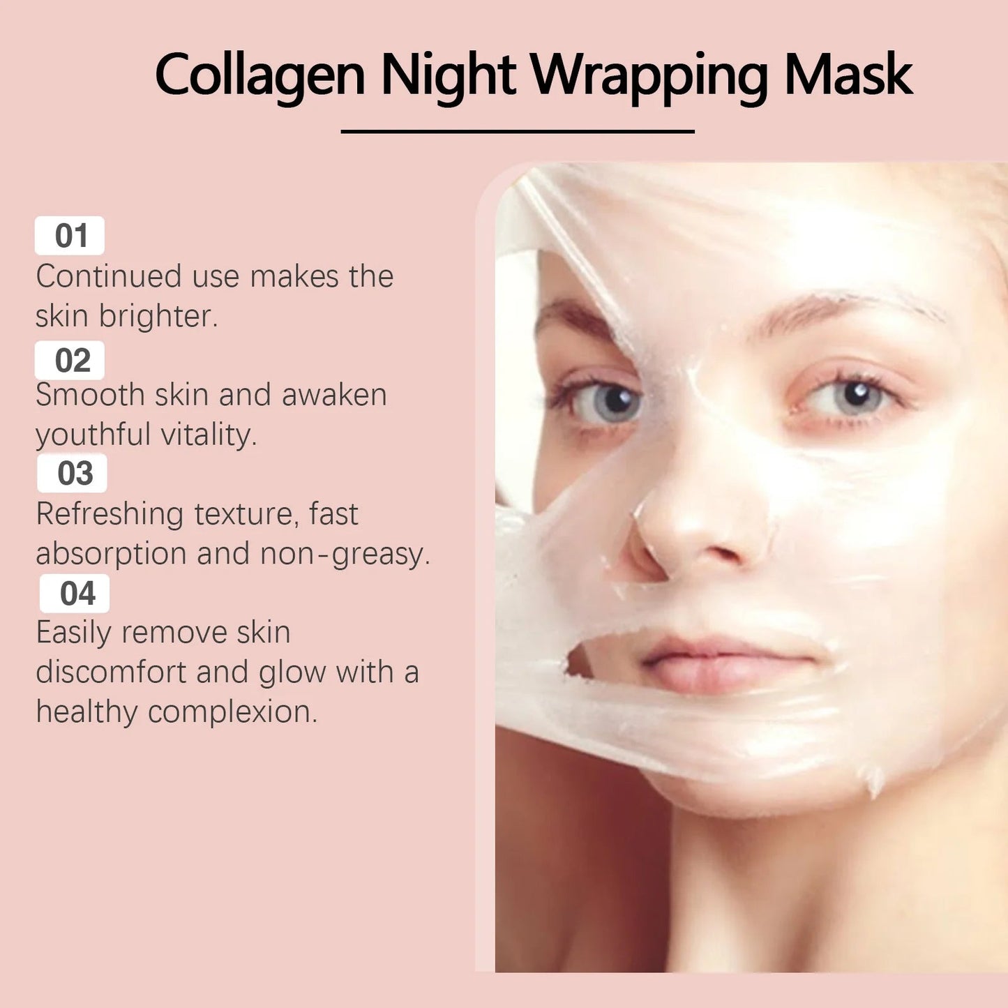 Collagen Peel-off Mask Deep Hydrating Fade Fine Lines Firming Shrink Pores Brightening Overnight Wrapping Mask Face Skin Care liteogstort.no