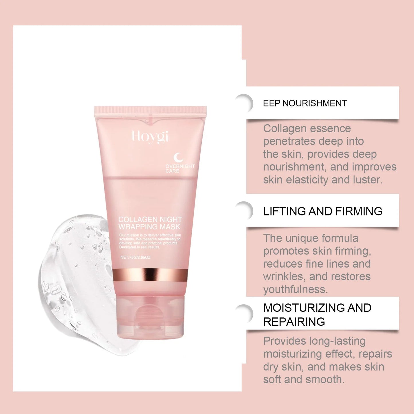 Collagen Peel-off Mask Deep Hydrating Fade Fine Lines Firming Shrink Pores Brightening Overnight Wrapping Mask Face Skin Care liteogstort.no