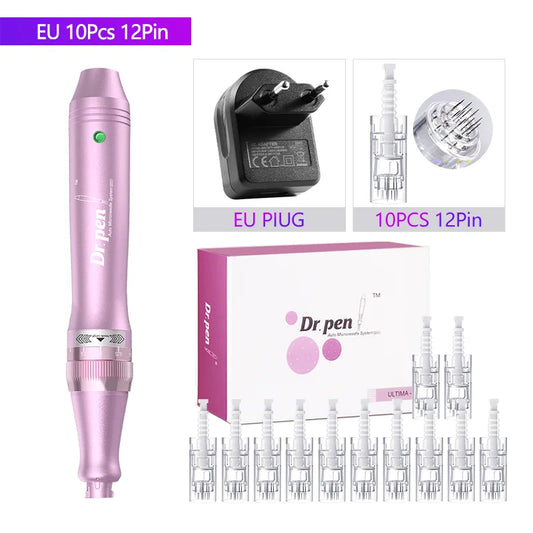 Viser Dr. pen med eu kontakt og 10 ekstra nåler