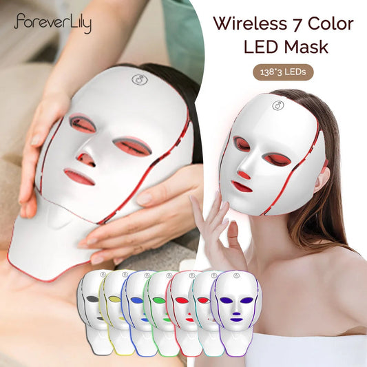 Face Neck Beauty Mask 7 Colors Light LED Mask Photon Red Light Facial Skin Care Repair Skin Anti Aging Wrinkle Skin Tightening liteogstort.no