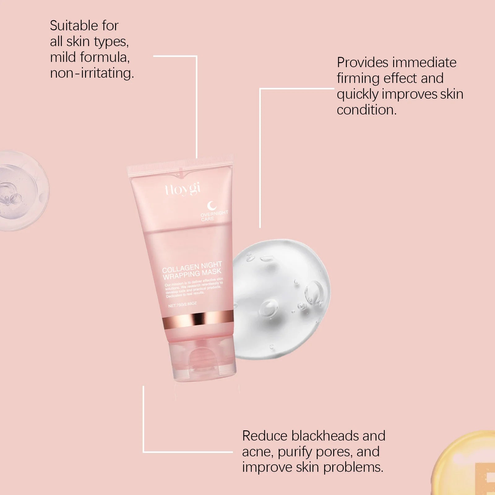 Collagen Peel-off Mask Deep Hydrating Fade Fine Lines Firming Shrink Pores Brightening Overnight Wrapping Mask Face Skin Care liteogstort.no