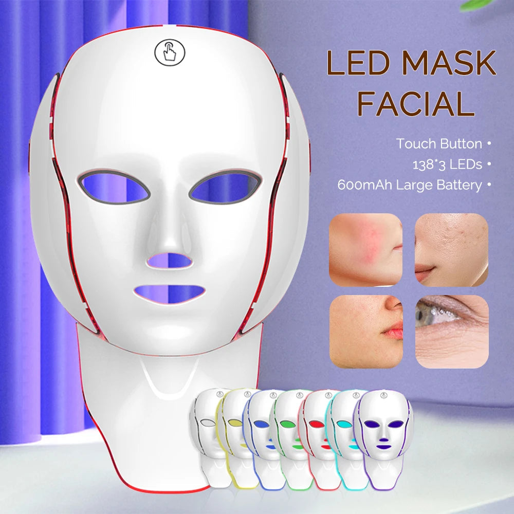 Face Neck Beauty Mask 7 Colors Light LED Mask Photon Red Light Facial Skin Care Repair Skin Anti Aging Wrinkle Skin Tightening liteogstort.no