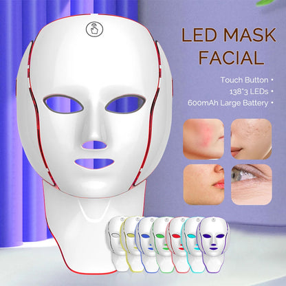 Face Neck Beauty Mask 7 Colors Light LED Mask Photon Red Light Facial Skin Care Repair Skin Anti Aging Wrinkle Skin Tightening liteogstort.no