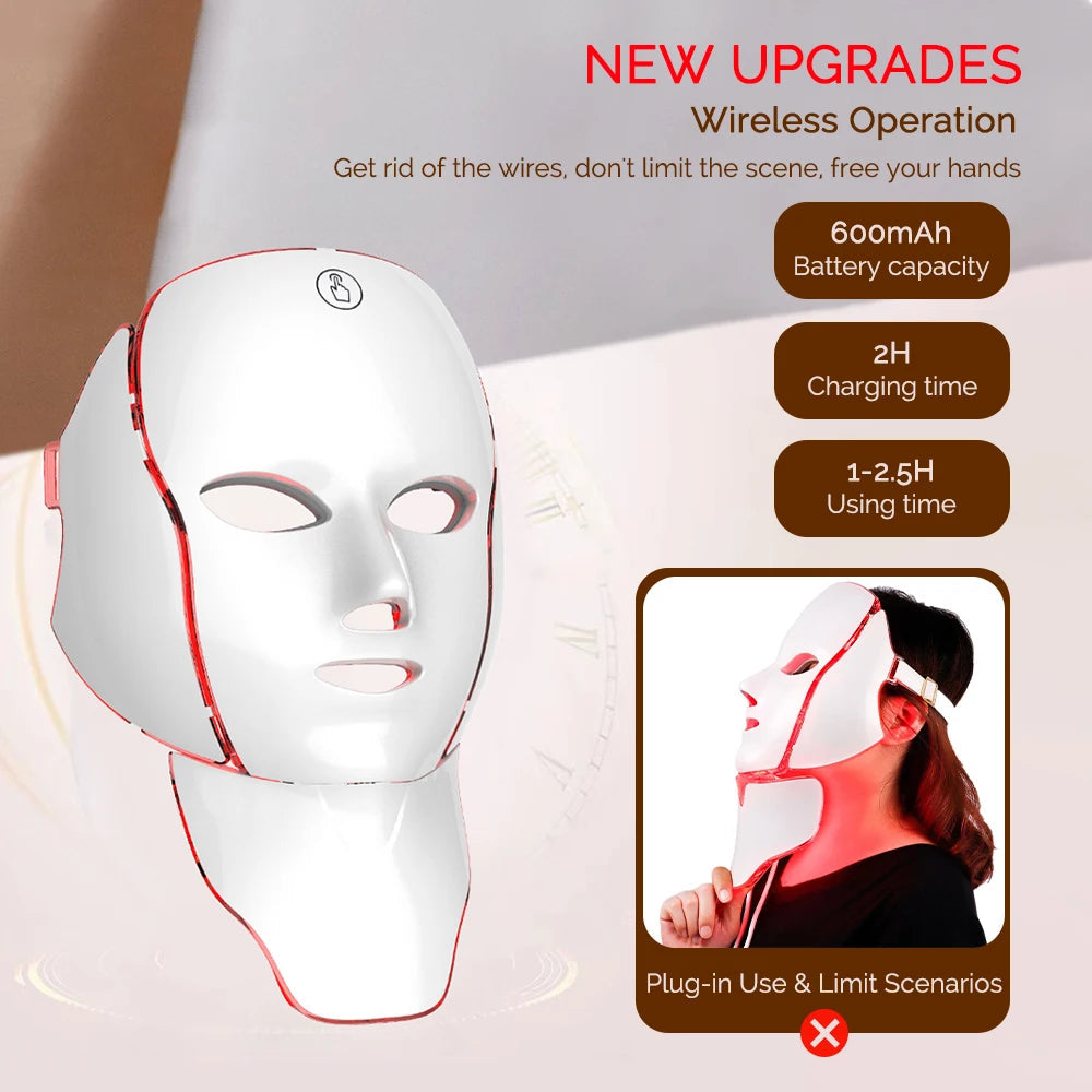 Face Neck Beauty Mask 7 Colors Light LED Mask Photon Red Light Facial Skin Care Repair Skin Anti Aging Wrinkle Skin Tightening liteogstort.no