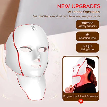 Face Neck Beauty Mask 7 Colors Light LED Mask Photon Red Light Facial Skin Care Repair Skin Anti Aging Wrinkle Skin Tightening liteogstort.no